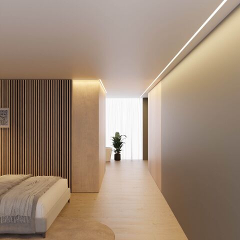 Anwendungsbeispiel vom LED Alu Profil LIZUS zeigt die Wirkung vom verbauten LED Alu Profil im Torckenbau