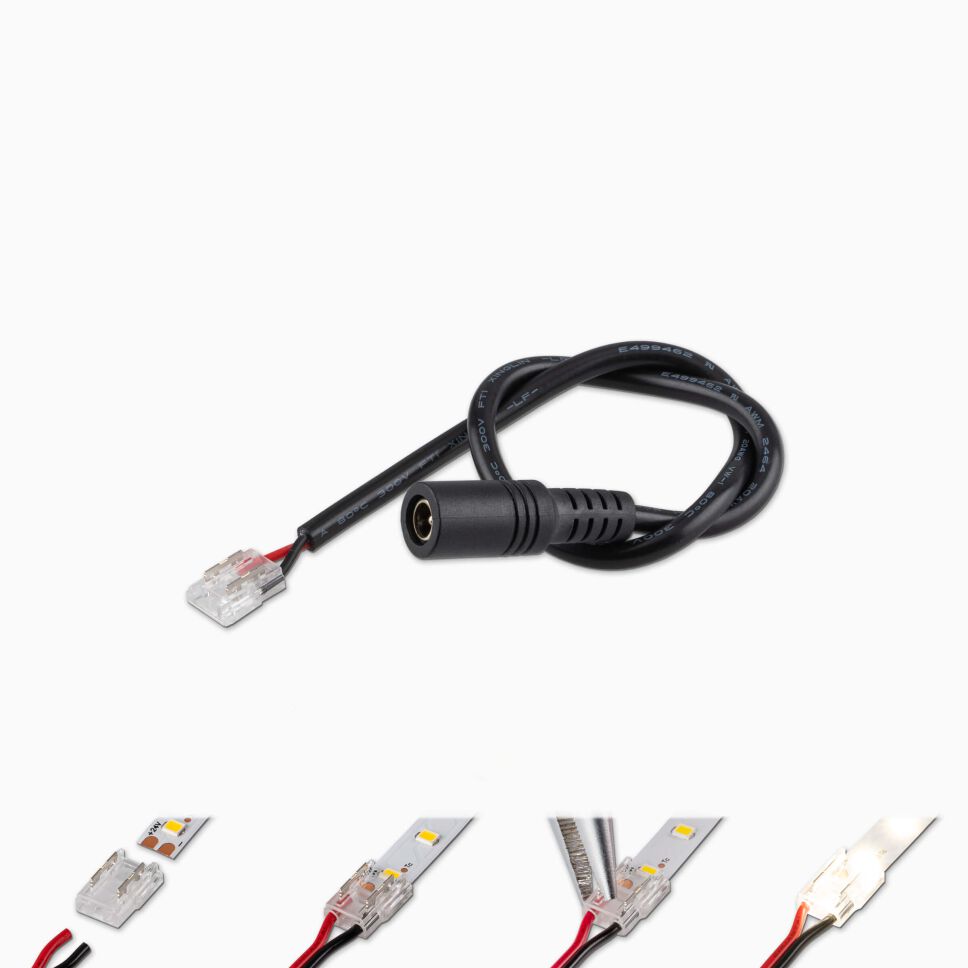 Lieferumfang, LED Verbinder und 30cm langen Kabel mit DC-Buchse