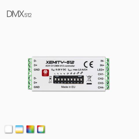 DMX512 LED Controller, 4 Kanal mit DIP Schaltern zum Einstellen der DMX Adresse