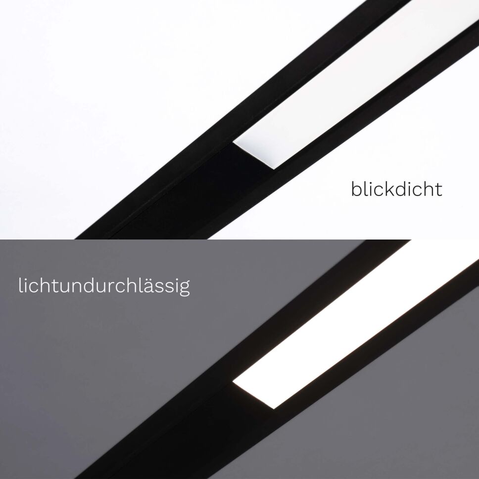 Vergleich Lichtdurchlässigkeit der schwarzen Kunststoffabdeckung, Licht eingeschaltet, ausgeschaltet