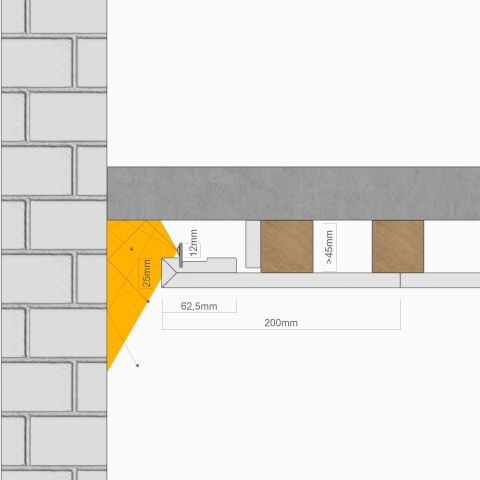 Schematische Darstellung mit Bemaßung vom Gipslkarton Formteil Außen