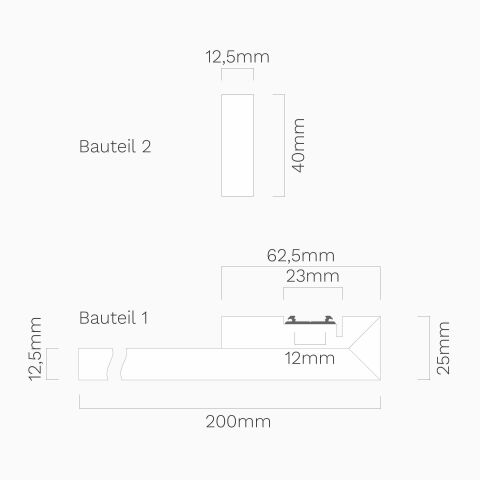 Querschnitt vom Gipskarton Formteil LVI, technische Zeichnung mit Bemaßung