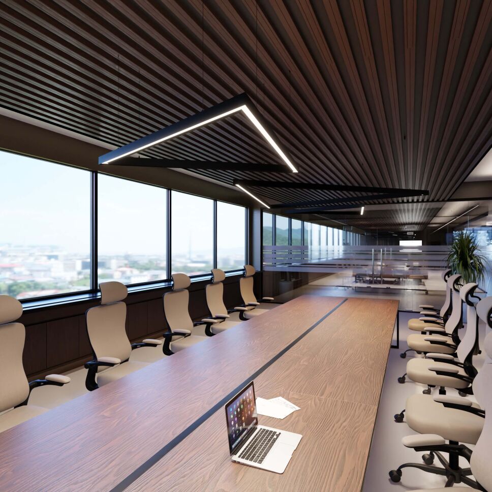 Anwendungsbeispiel vom LED Alu Profil DEEPLINE L als abgehängtes Dreieck