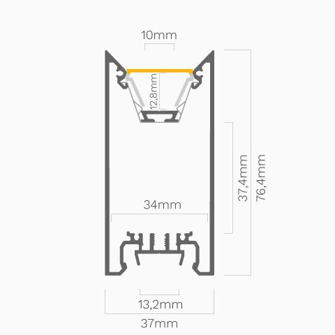 Querschnitt vom LED Alu Profil DEEPLINE L mit Lichtschiene LS12 und COEX12 Abdeckung