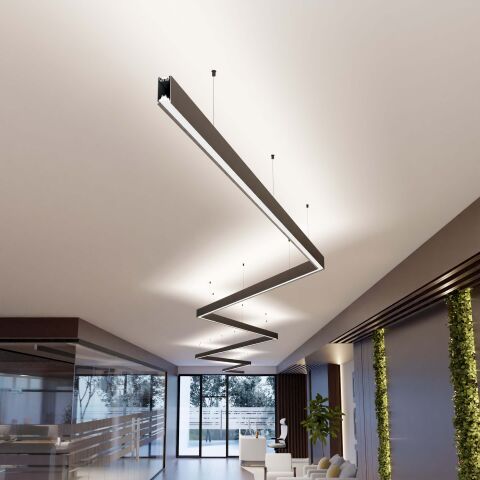 Anwendungsbeispiel vom LED Alu Profil DEEPLINE L als abgependeltes Lineares Lichtsystem