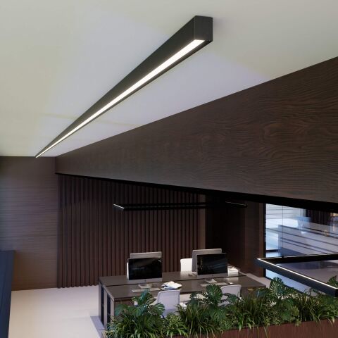 Anwendungsbeispiel vom LED Alu Profil DEEPLINE M als Aufputz-Lichtsystem mit geschlossener Endkappe