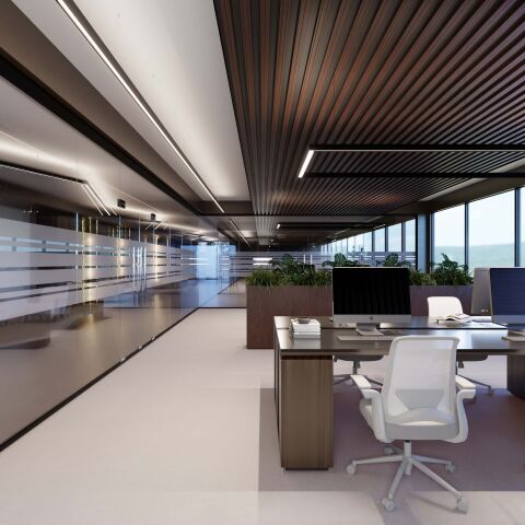 Anwendungsbeispiel vom LED Alu Profil DEEPLINE M als abgehängtes Lichtsystem für Flure und Räume