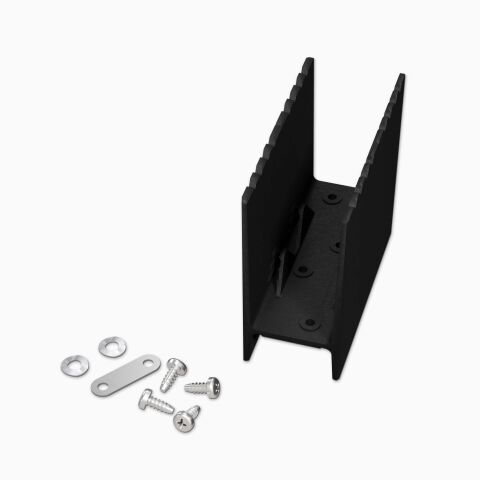 Lieferumfang vom 180° Verbinder für das Profil DEEPLINE L, inkl. Schrauben, Zugentlastung und Federscheiben