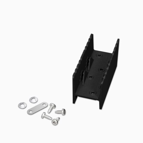 Lieferumfang vom 180° Verbinder für das Profil DEEPLINE M, inkl. Schrauben, Zugentlastung und Federscheiben