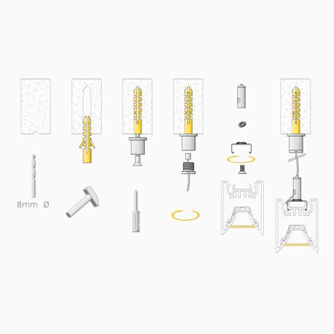 Montageanleitung der Seilabhängung 207 mit DEEP Verbinder für LED Alu Profile DEEPLINE M und DEEPLINE L