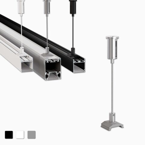Produktbild von der Seilabhängung BAV 127, rechts Produktbild, links Anwendungsbeispiel