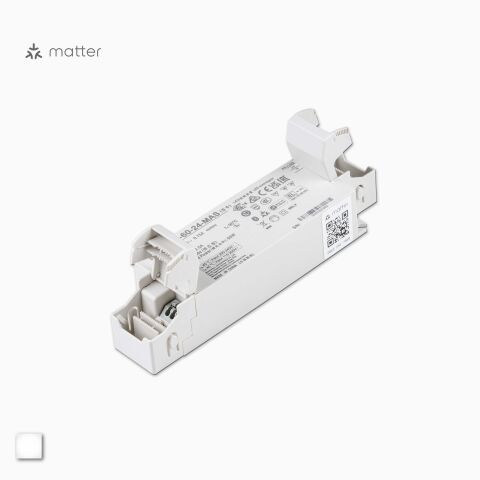 LED Netzteil der XLC-60 Serie, mit 60W Leistung und MATTER Steuerung. Abbildung mit offenen Zugentlastungen