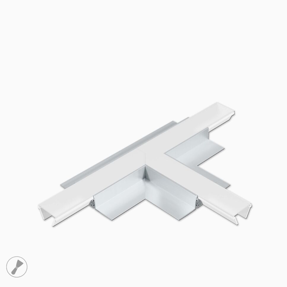 T-Verbinder für 90 Grad T-Gabelungen mit dem LED Alu Profil GILA. Verbinder inkl. Abdeckung