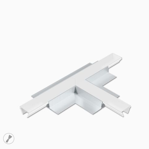 T-Verbinder für 90 Grad T-Gabelungen mit dem LED Alu Profil GILA. Verbinder inkl. Abdeckung