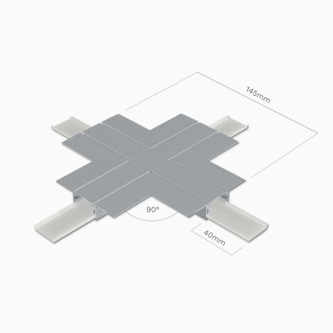 Rückseite vom Kreuz-Verbinder X90 für LED Alu Profil GILA, samt Bemaßung