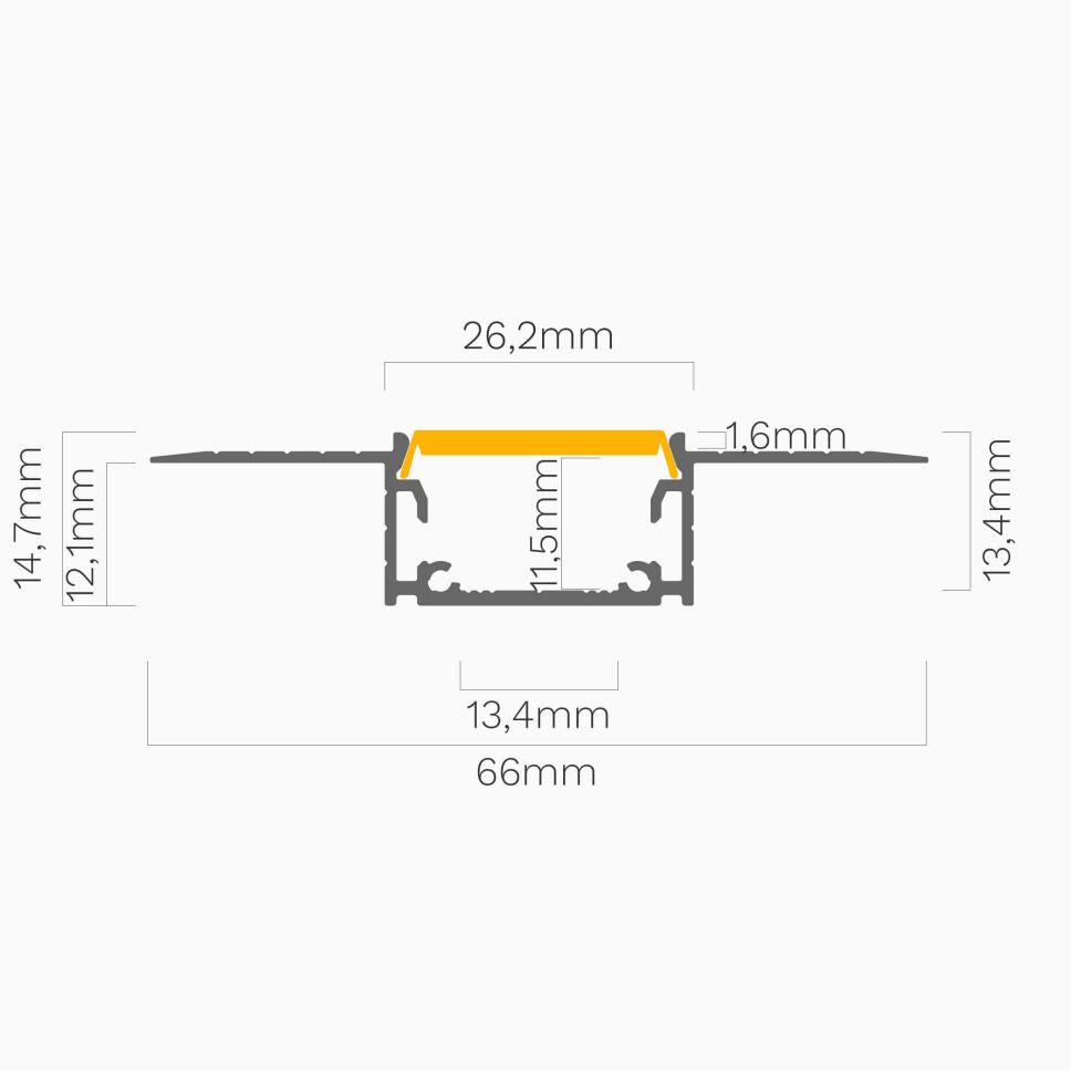 technische Zeichnung vom Querschnitt des LED Alu Profils LIZUS