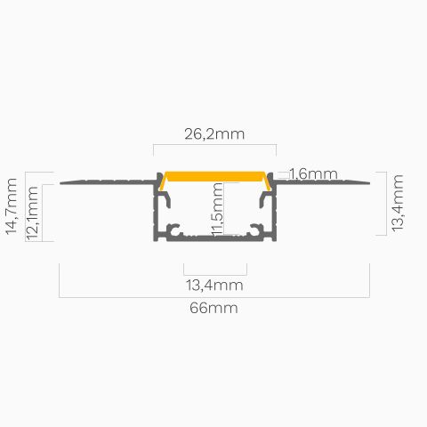 technische Zeichnung vom Querschnitt des LED Alu Profils LIZUS