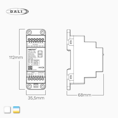 technische Zeichnung samt Bemaßung vom DALI Dimmer für DIN Hutschiene