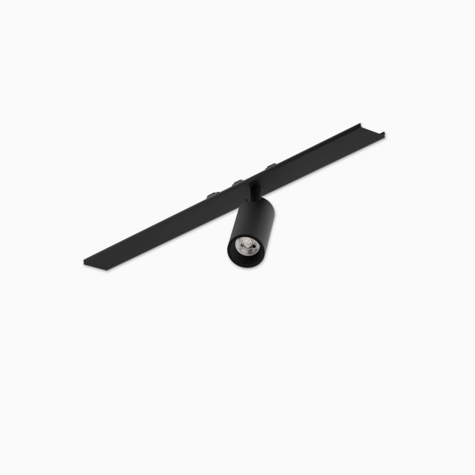 Produktbild vom LED Spot26 24V SOLO Einzelspot mit 33cm langer Kunststoffblende in schwarz mit asymmetrischer Anordnung