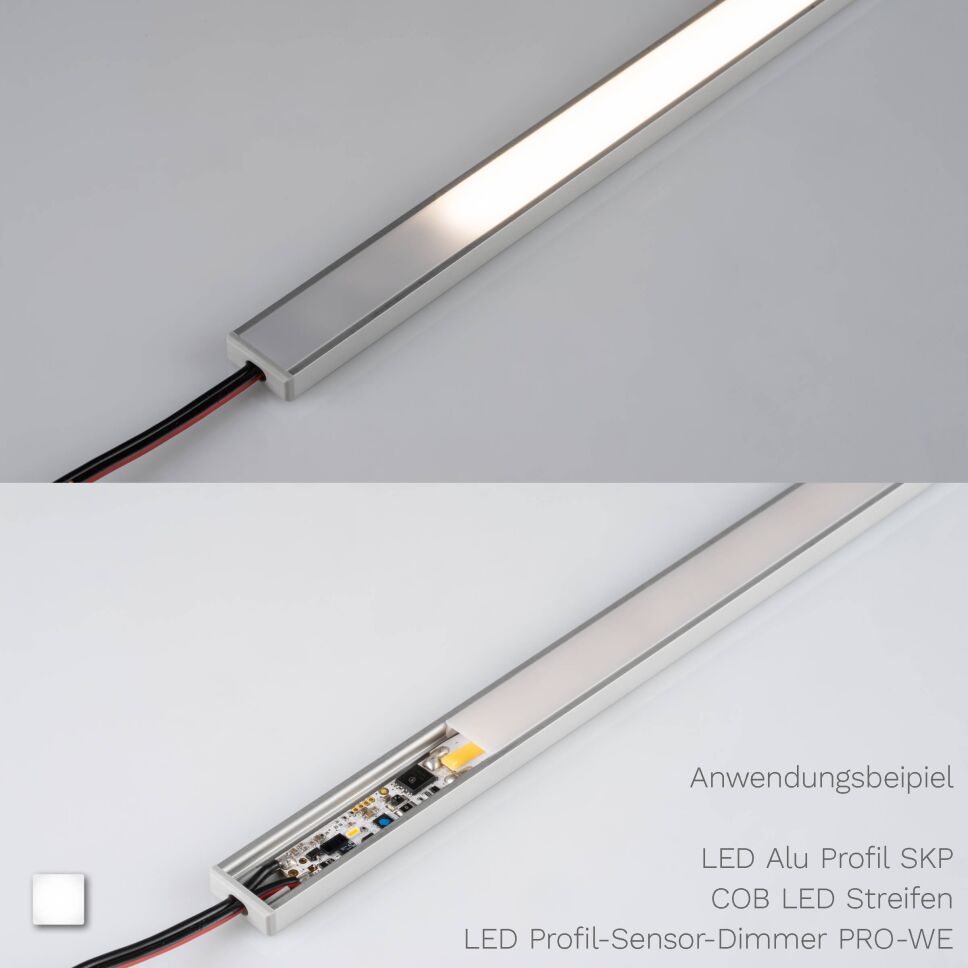 Nahaufnahme von Profil Sensor Dimmer, verbaut in einem LED Alu Profil