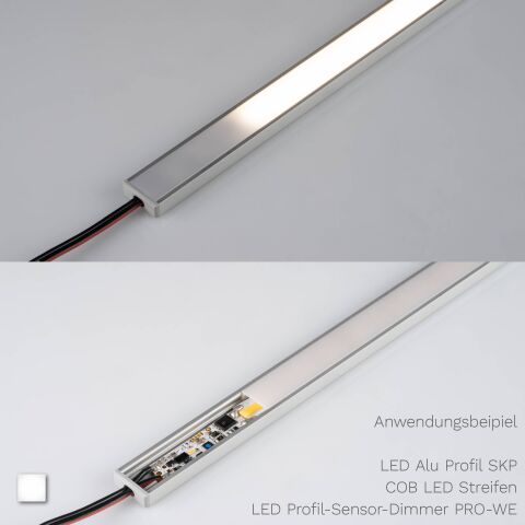 Nahaufnahme von Profil Sensor Dimmer, verbaut in einem LED Alu Profil