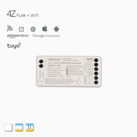 Draufsicht auf Wifi und 4Z Funk Controller für CCT LED Streifen