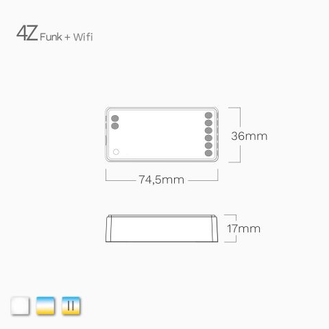 Technische Zeichnung mit Bemaßung vom CCT LED Funk Empfänger