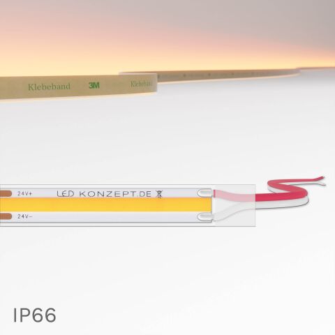 Produktbild vom amber orangenen COB LED Streifen im IP66 Silikonschlauch