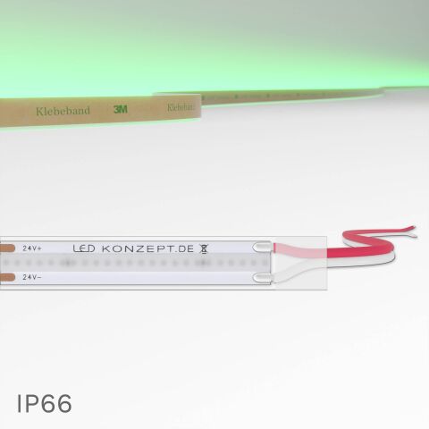 Produktbild vom grünen COB LED Streifen im IP66 Silikonschlauch