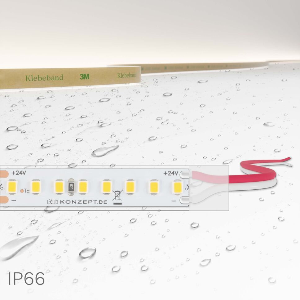 Produktbild vom sehr effizienten 3000K wamweißen LED Streifen im IP66 Silikonschlauch