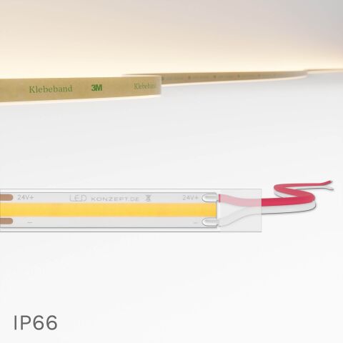 Produktbild vom warmweißen  COB LED Streifen im IP66 Silikonschlauch