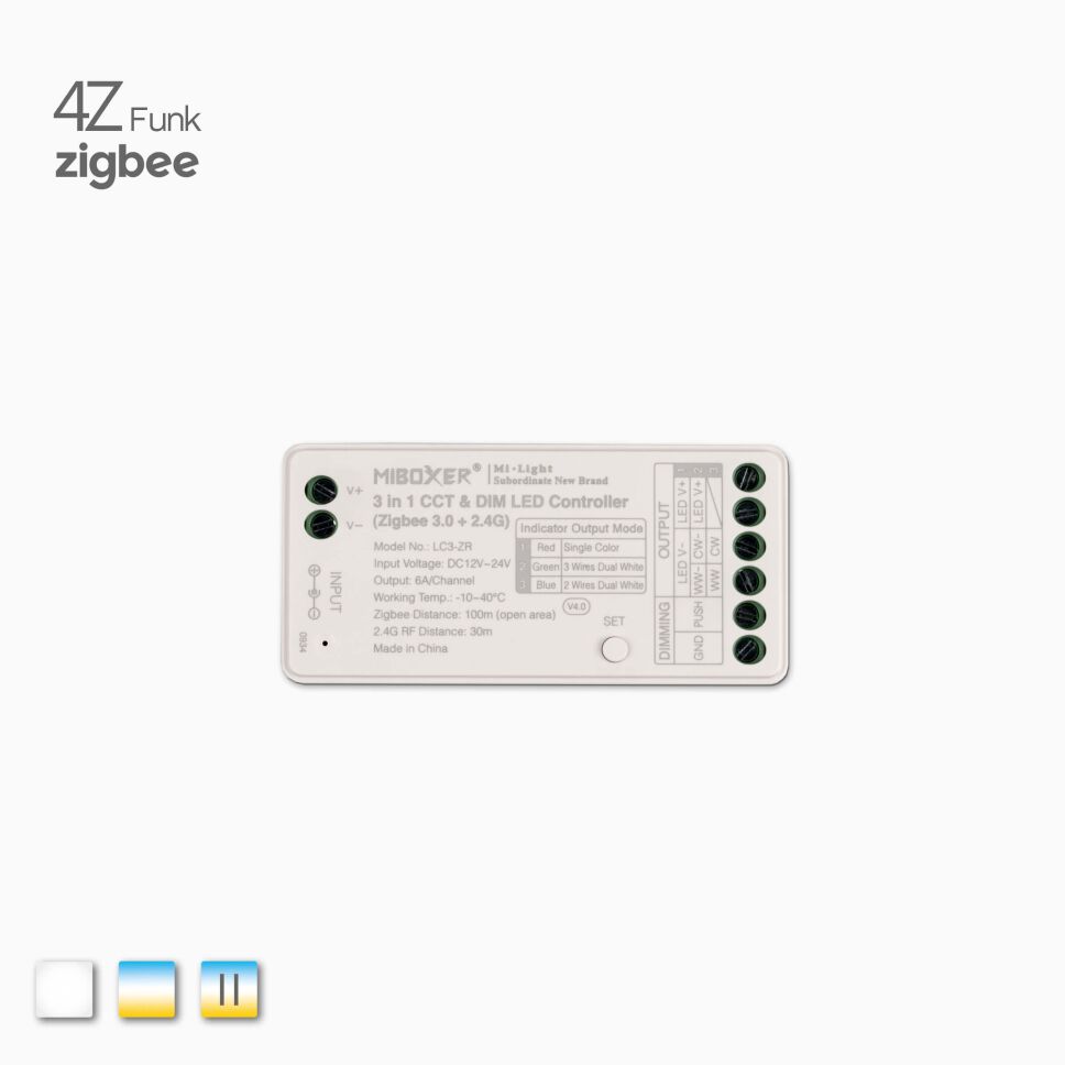 Funk 4Z ZIGBEE 3.0 Empfänger für CCT LED Streifen mit 2 oder 3 Litzen