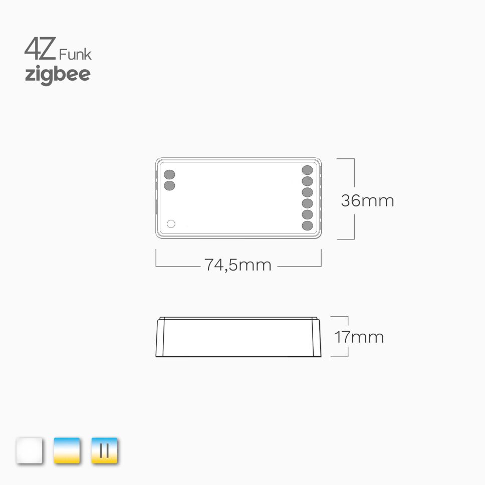 Technische Zeichnung mit Bemaßung vom CCT LED Funk Empfänger