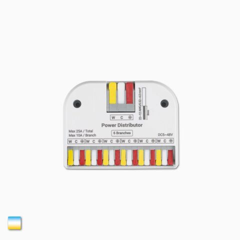 Draufsicht auf den 6-fach Verteiler für dualweiße CCT LED Streifen