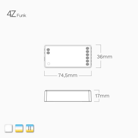 Technische Zeichnung mit Bemaßung vom CCT LED Funk Empfänger