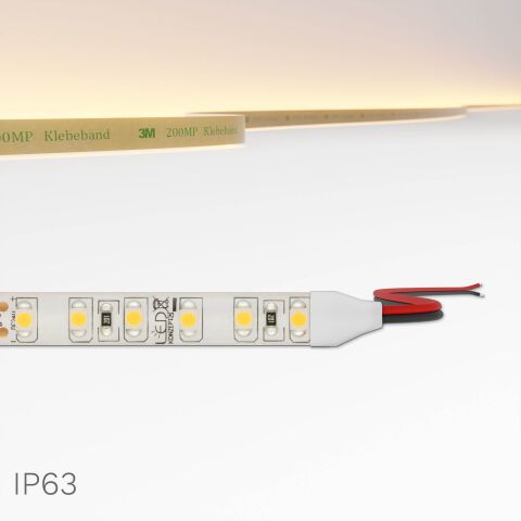 LED Streifen mit IP63 Silikonummantelung versehen, Bild zeigt die Anschlussart Litze