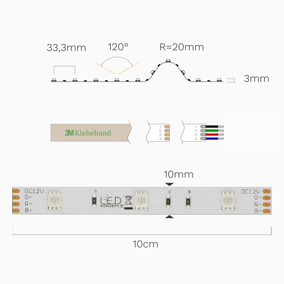 RGB LED Strip mit farbigen LEDs, flexibel, 12V DC,, 17,70 €