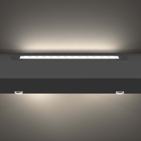 Regalbodenbeleuchtung Uplight und Unterbaubelecuhtung downlights mit dem LED Alu Profil FK, weiß leuchtend