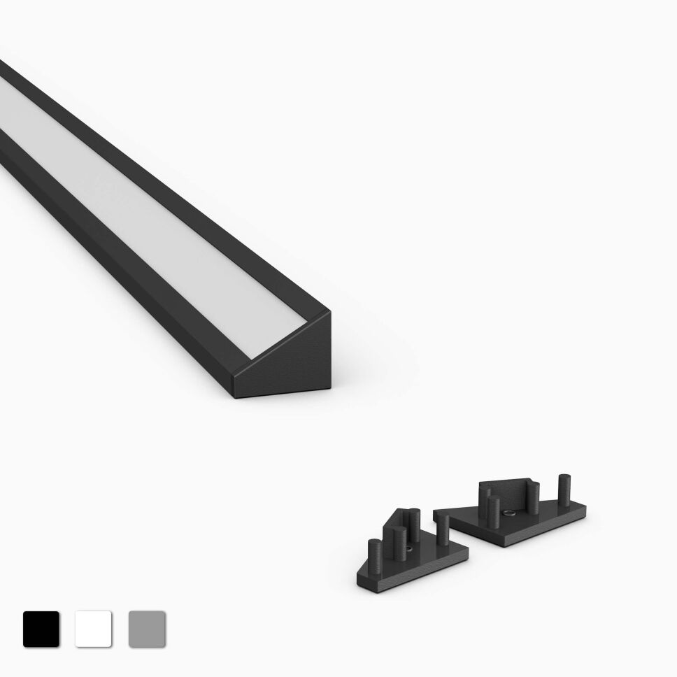 Endkappe in schwarz für LED Alu Profil E, Produktbild und Anwendungsbeispiel
