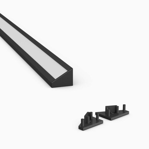 Endkappe in schwarz für LED Alu Profil E, Produktbild und Anwendungsbeispiel