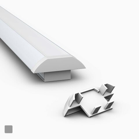 Endkappe aus Kunststoff in grau, Nahaufnahme, passend fürs Profil LESTO, Produktbild und Anwenundungsbeispiel