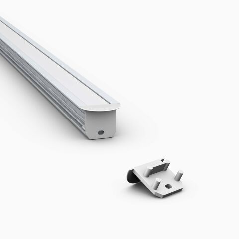 Endkappe in grau für LED Alu Profil FT, Produktbild und Anwendungsbeispiel