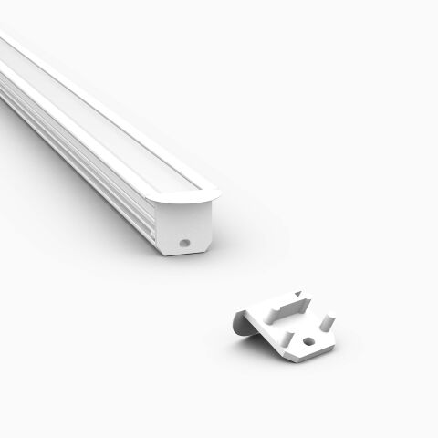 Endkappe in weiß für LED Alu Profil FT, Produktbild und Anwendungsbeispiel