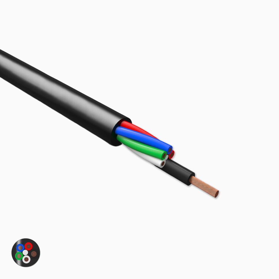 farblich kodiertes RGBW LED Kabel mit schwarzer Ummantelung