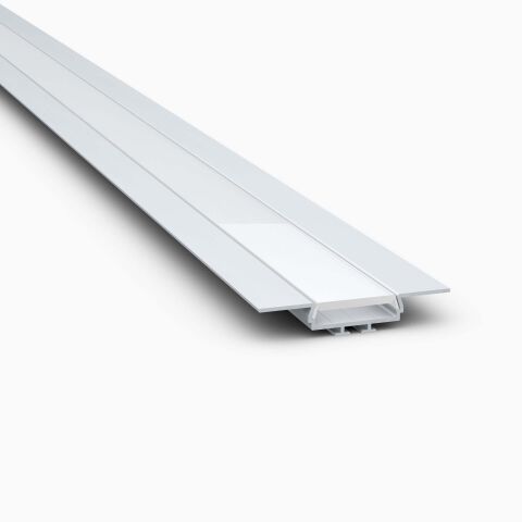 Produktbild vom LED Alu Einlassprofil OPAC in alu eloxiert, flach mit breiten Flügeln und weißer HS hochglanz opaler Abdeckung