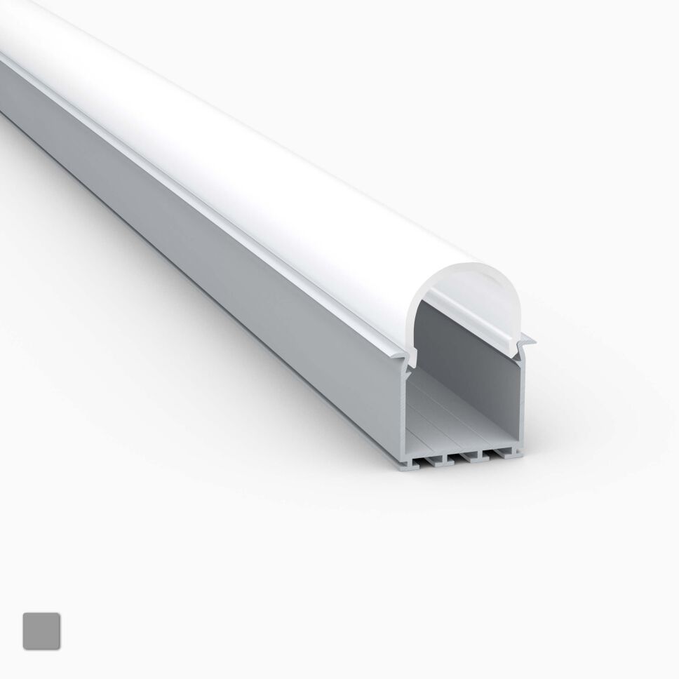 Anwendung vom LED Alu Profil LOKOM-R als Deckenbeleuchtung an Zwischendecken und als architektonische Beleuchtung, weiß leuchtend