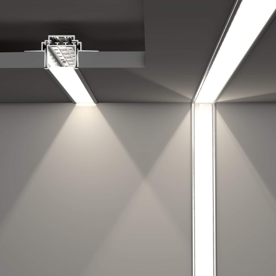 Anwendung vom Profil LOKOM zur Deckenbeleuchtung an Zwischendecke und als architektonische Beleuchtung an Hohlraumwänden