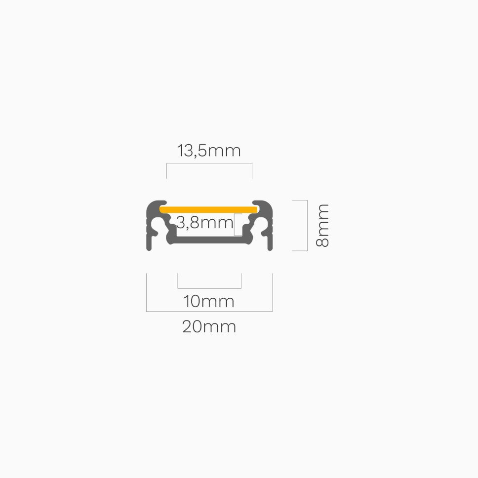 Draufsicht und technische Angaben vom 90 Grad Eckverbinder für LED Alu Aufputzprofil N