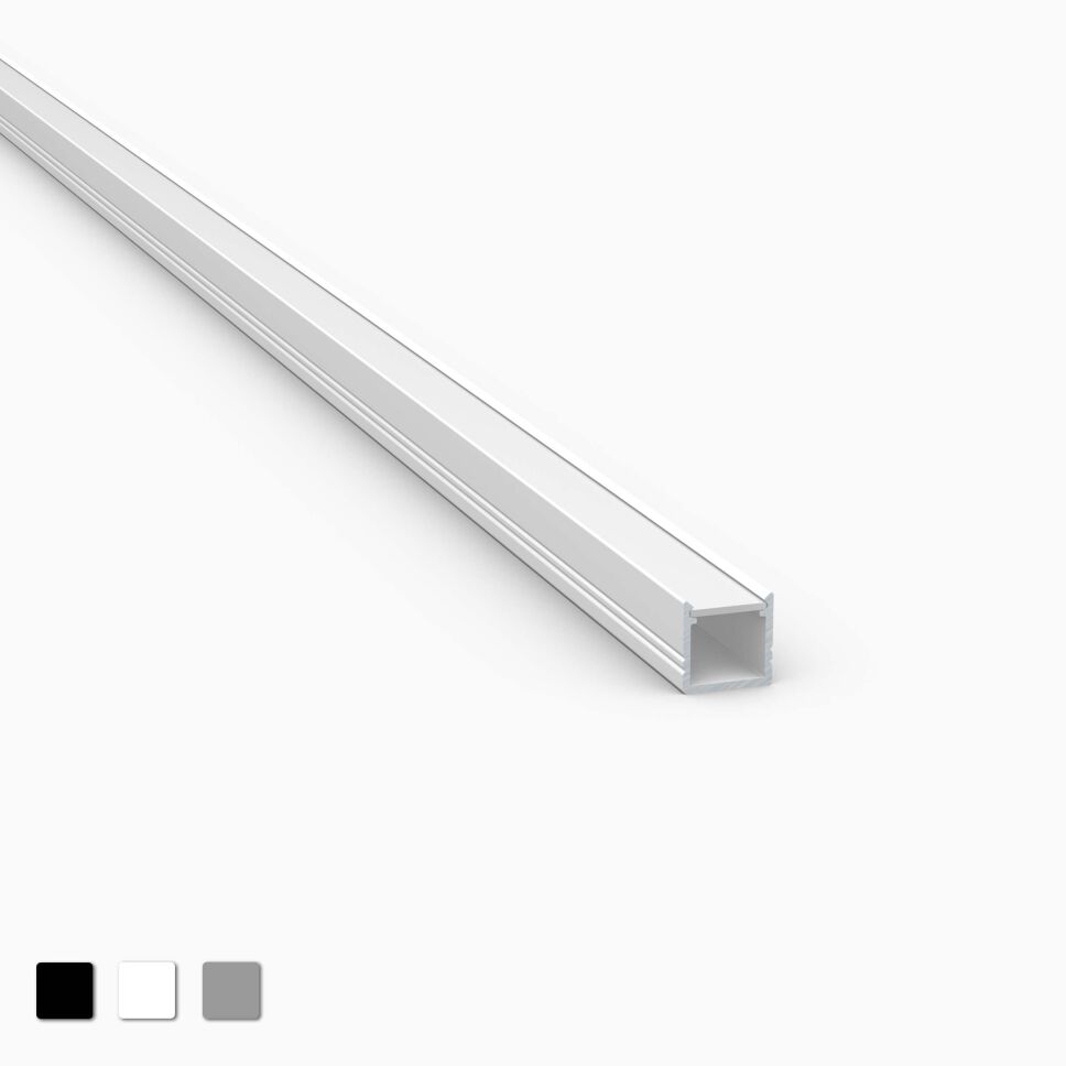 Produktbild, LED Alu Profil S10 in schwarz pulverbeschichtet, freigestellt vor grauem Hintergrund