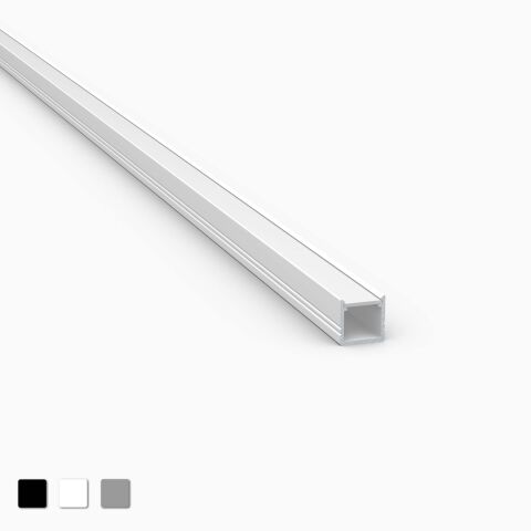 Produktbild, LED Alu Profil S10 in schwarz pulverbeschichtet, freigestellt vor grauem Hintergrund